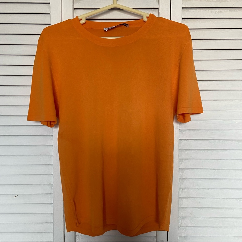 ZARA XL BASIC EXTRAFINE KNIT TOP Orange NWOT